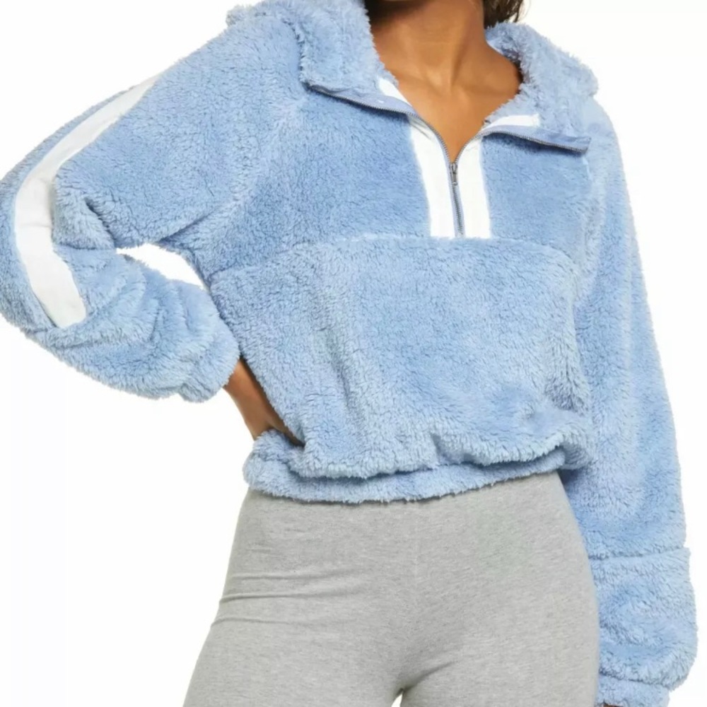 BP. NWT Medium Blue Forever Teddy Fleece Hoodie 1/4 Zip Plush‎ Pullover 4971